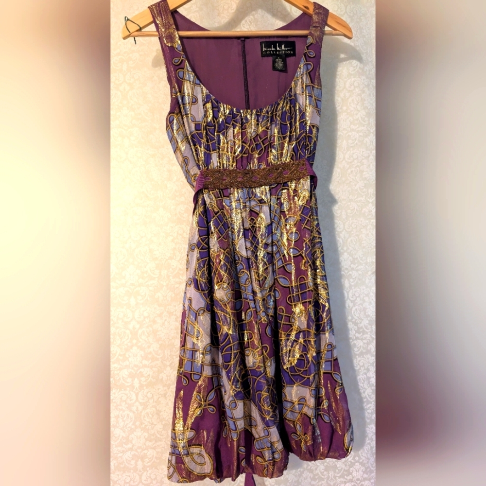 Nicole Miller Collection Purple & Gold‎ Mini Dress Sz.0